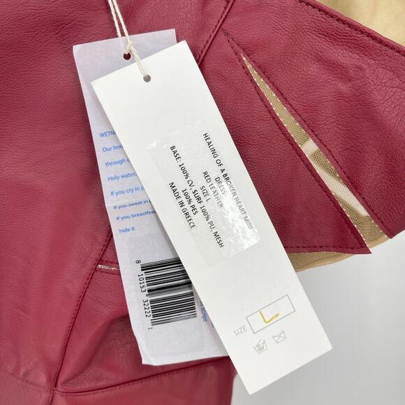 Di Petsa | NWT Healing Of A Broken Heart Mini Dress in Red Faux Leather L - Picture 7 of 12